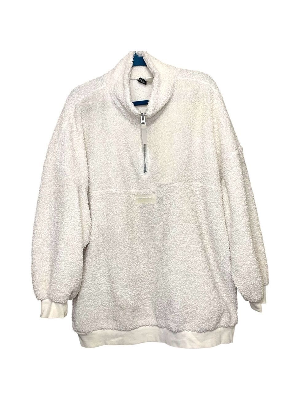 Vintage Sherpa Pullover Sweater Sz L oversized Cozy 1/4 Zip Minimalist Gorpcore